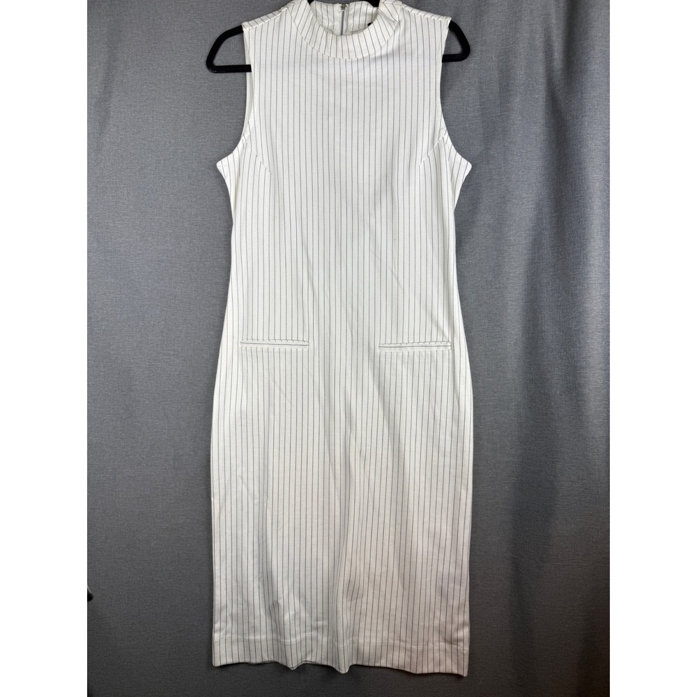Sharagano Womens White‎ Pinstripe Sleeveless Mock Neck Sheath Dress Size 4